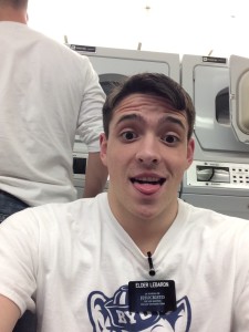 Josh having fun doing his laundry on his P-day.